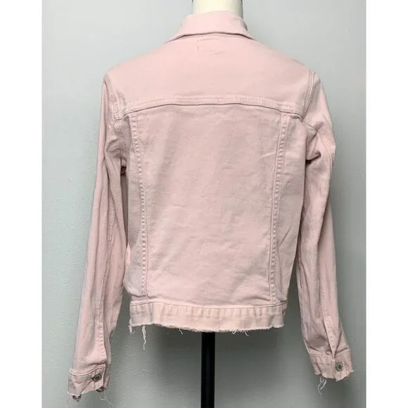 Judy Blue Womens Pink Denim Jacket Size S Distressed Hem Button Up Pockets - Picture 3 of 16